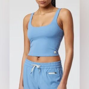 Vuori washed cerulean daily crop cropped top tank short workout Blue Sports Bra
